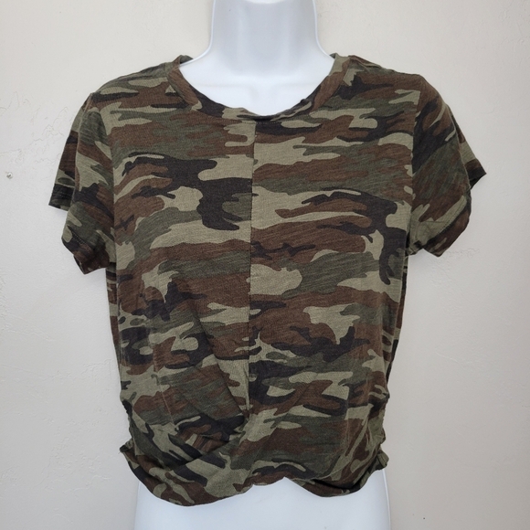 Sanctuary Women's Small Short Sleeve Camo Shirt Crop Top Green Black Brown Twist - Picture 1 of 7